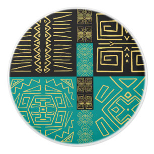 Elegant African Tribal Geometric Pattern  Ceramic Knob