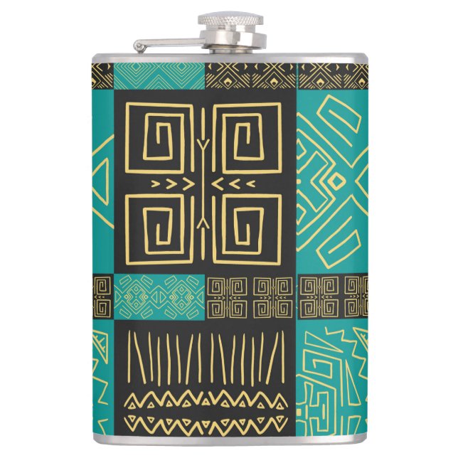 Elegant African Tribal Geometric Pattern  Hip Flask (Front)
