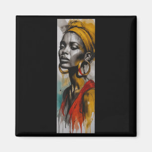 Elegant african woman headwrap watercolor drip art magnet
