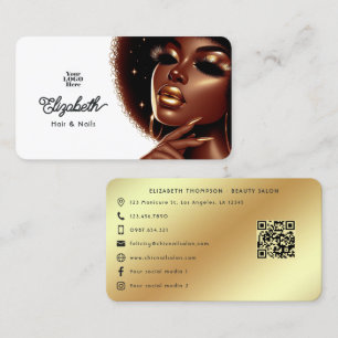 Elegant Afro Glam Melanin Chic Hair & Nail Salon Business Card