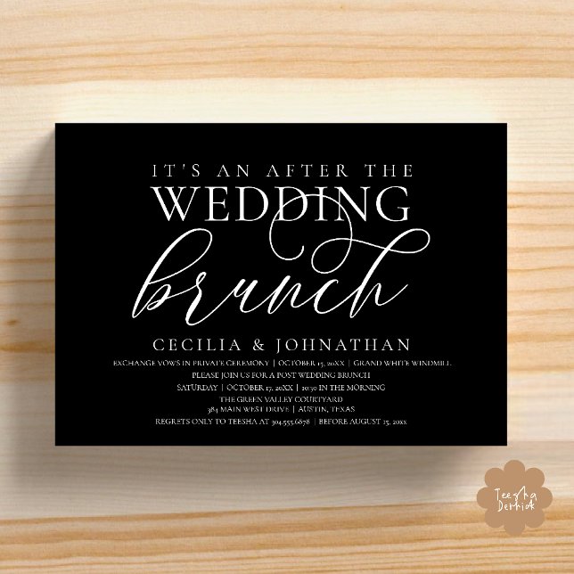 Elegant After The Wedding Brunch, Classy Black Invitation (Modern Elegant After The Wedding Brunch Celebration Invitation Card in Black and White)