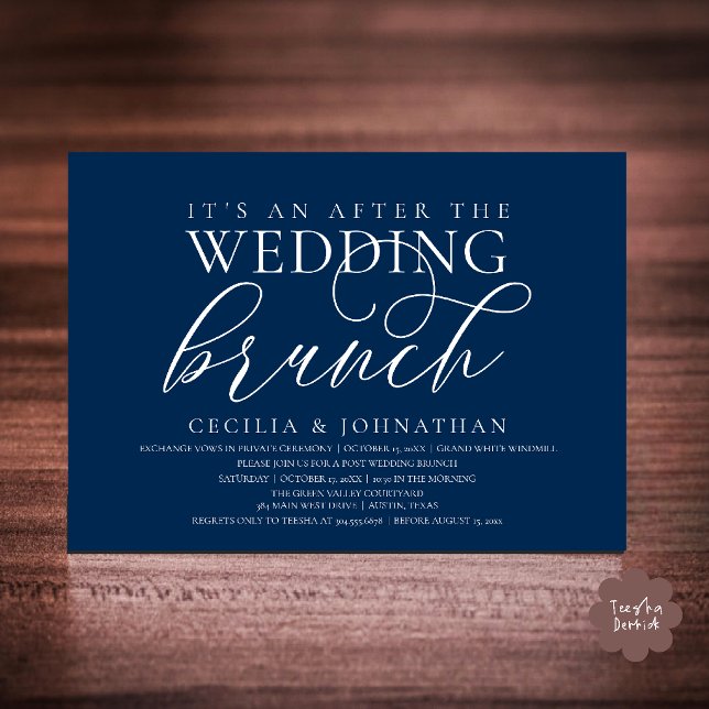 Elegant After The Wedding Brunch, Classy Navy Blue Invitation (Elegant After The Post Wedding Brunch, Navy Blue Invitation Card)
