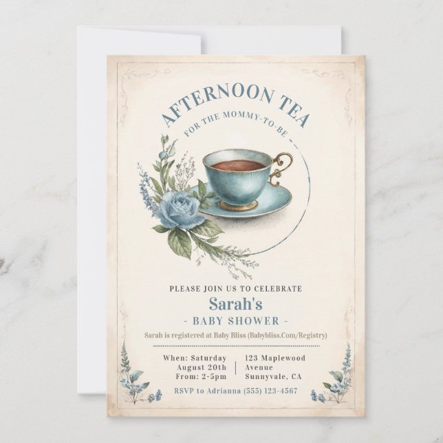 Elegant Afternoon Tea Baby Shower Invitation Boy (Front)