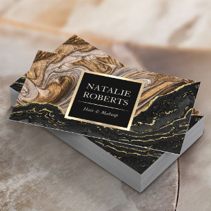 Elegant Agate Black & Gold Marble Beauty Salon  Bu Business Card