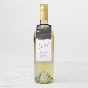 Elegant Agate Black Gold Wedding Cheers Bottle Tag