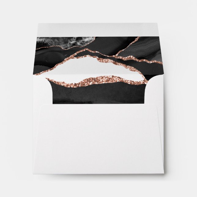 Elegant Agate Black Rose Gold Foil Wedding RSVP Envelope (Back (Bottom))