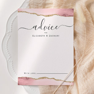 Elegant Agate Blush Pink Gold Wedding Advice Card