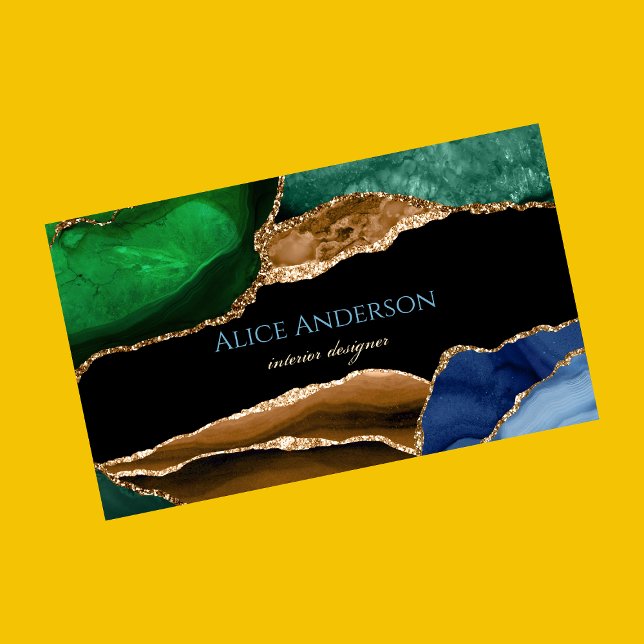 Elegant Agate Gold Blue Green Designer Business Card (Creator Uploaded)