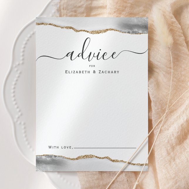 Elegant Agate Grey Gold Wedding Advice Card (Creator Uploaded)