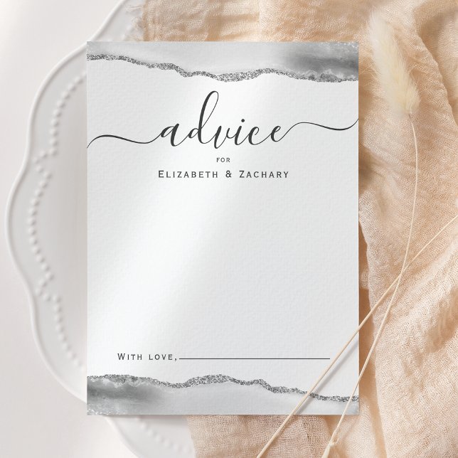 Elegant Agate Grey Silver Wedding Advice Card (Creator Uploaded)