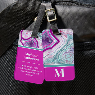 Elegant Agate Initial Monogram Luggage Tag