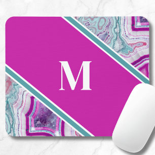 Elegant Agate Initial Monogram Mouse Pad