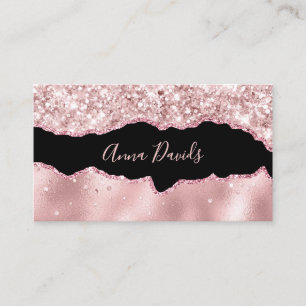 Elegant Agate Makeup Artist Rose Gold Pink Glitter Business Card