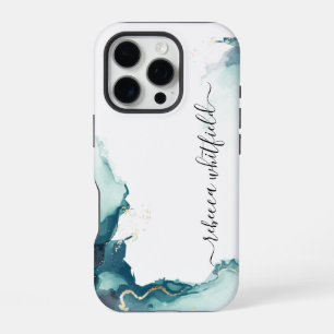 Elegant Agate Marble Pattern Monogram Script iPhone 16 Pro Case