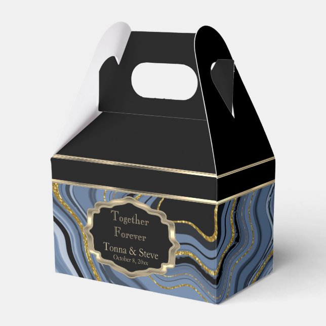 Elegant Agate Marble with Black, Gold and Blue Favour Box (Front Side)