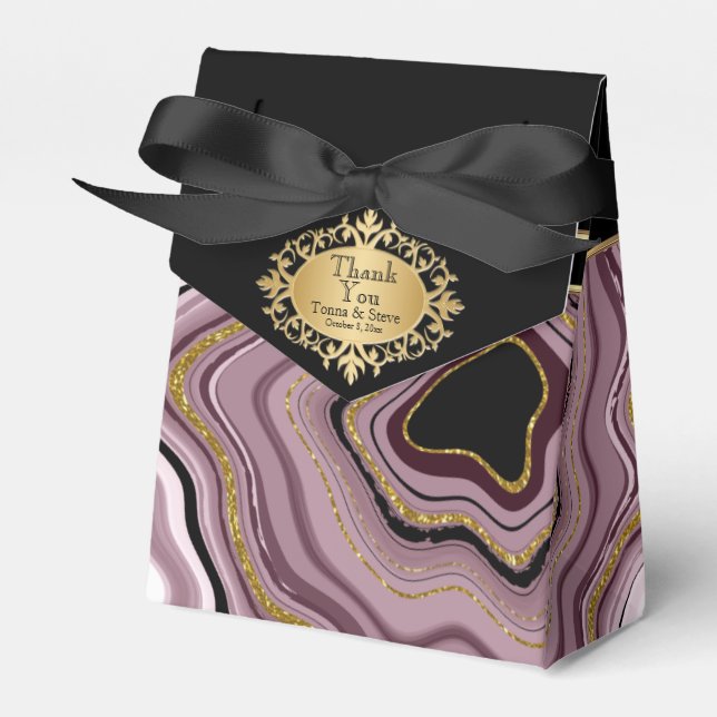 Elegant Agate Marble with Mauve, Black and Gold  Favour Box (Front Side)