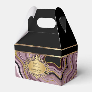 Elegant Agate Marble with Mauve, Black and Gold Favour Box