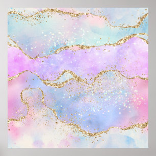 Elegant Agate   Pretty Easter Pastel Glold Glitter Poster
