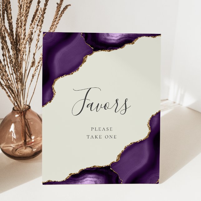 Elegant Agate Purple Gold Ivory Wedding Favours Pedestal Sign (Creator Uploaded)