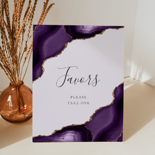 Elegant Agate Purple Gold Lavender Wedding Favours Pedestal Sign