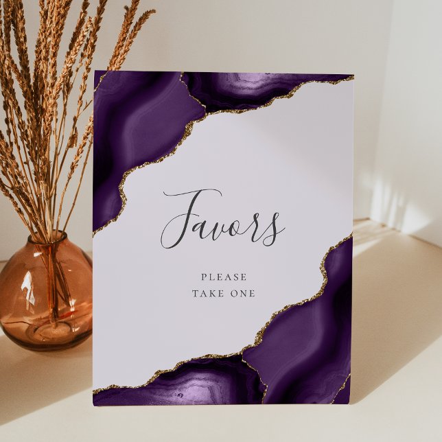 Elegant Agate Purple Gold Lavender Wedding Favours Pedestal Sign (Creator Uploaded)