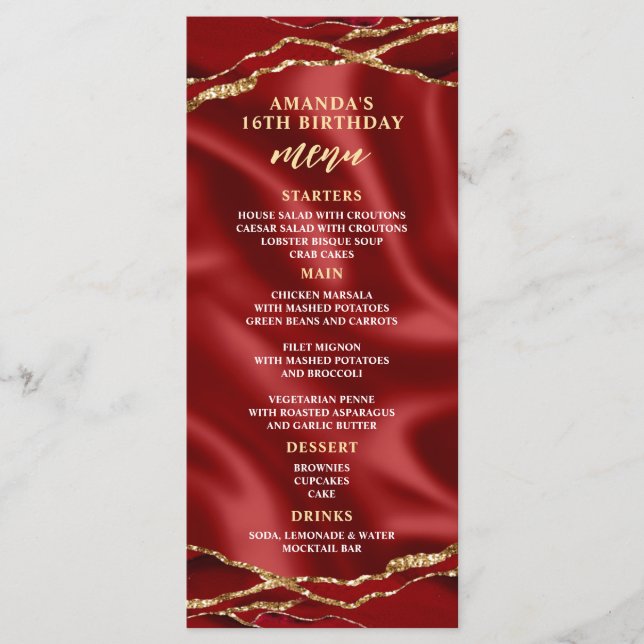 Elegant Agate Red and Gold Menu (Front)