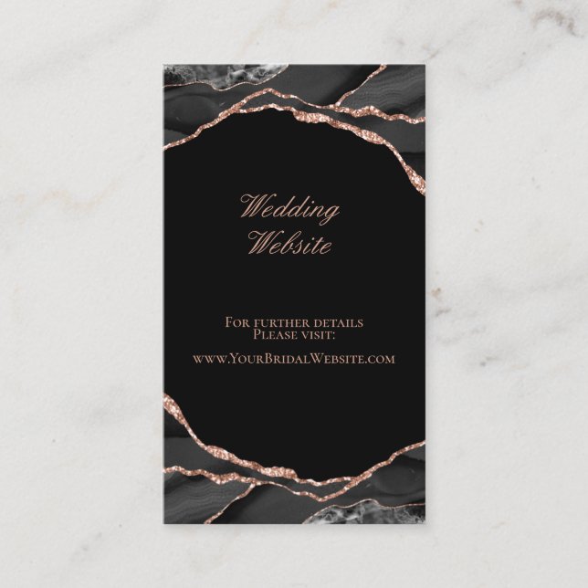 Elegant Agate Rose Gold Black Wedding Website Enclosure Card (Front)