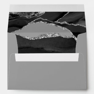 Elegant Agate Silver Foil Black Grey Wedding Envelope