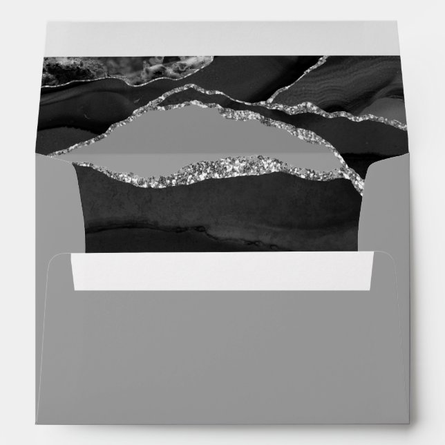 Elegant Agate Silver Foil Black Grey Wedding Envelope (Back (Bottom))