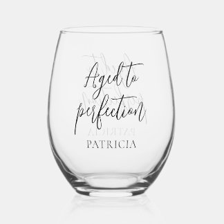 Elegant Aged to Perfection 60th Birthday Party Stemless Wine Glass