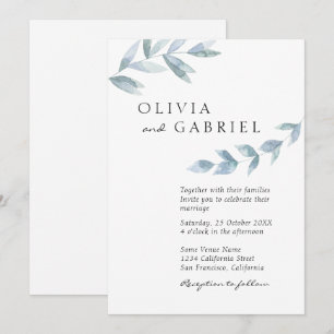 Elegant airy watercolor foliage botanical wedding invitation