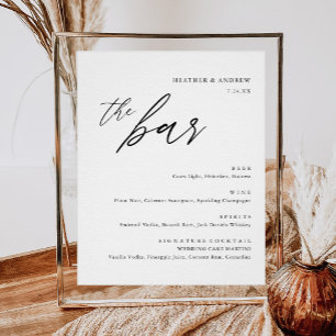 Elegant Alcohol Drinks Wedding Bar Menu Poster