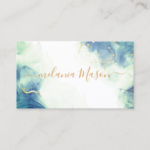 Elegant Alcohol Ink Gold Blue Turquoise Trendy Business Card