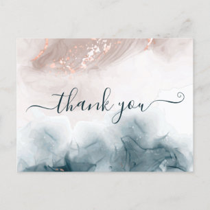 Elegant Alcohol Ink Gold Blush Blue Thank You Postcard