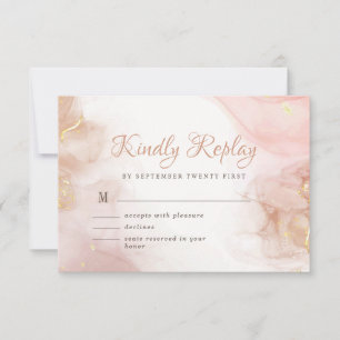 Elegant Alcohol Ink Gold Blush Pink Minimal Modern RSVP Card