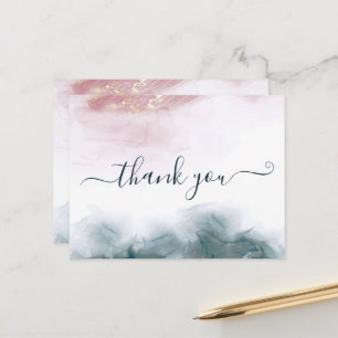 Elegant AlcoholInk Blush Blue Watercolor Thank You Postcard