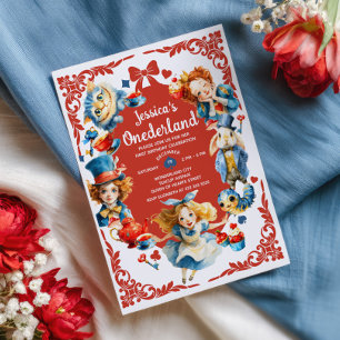 Elegant Alice in ONEDERLAND Cute 1st Birthday Invitation