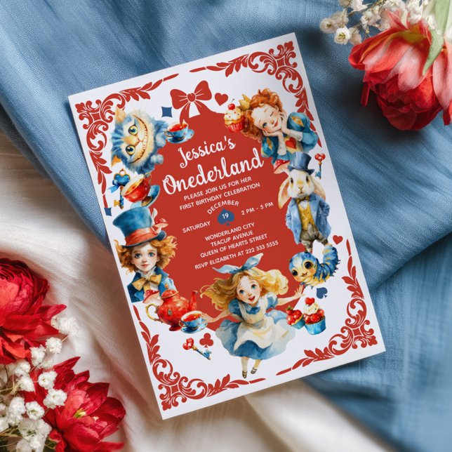 Elegant Alice in ONEDERLAND Cute 1st Birthday Invitation (Creator Uploaded)