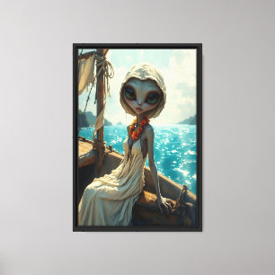 Elegant Alien Girl on Boat Fantasy Canvas Art
