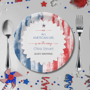 Elegant All American Girl 4th July Baby Shower Paper Plate