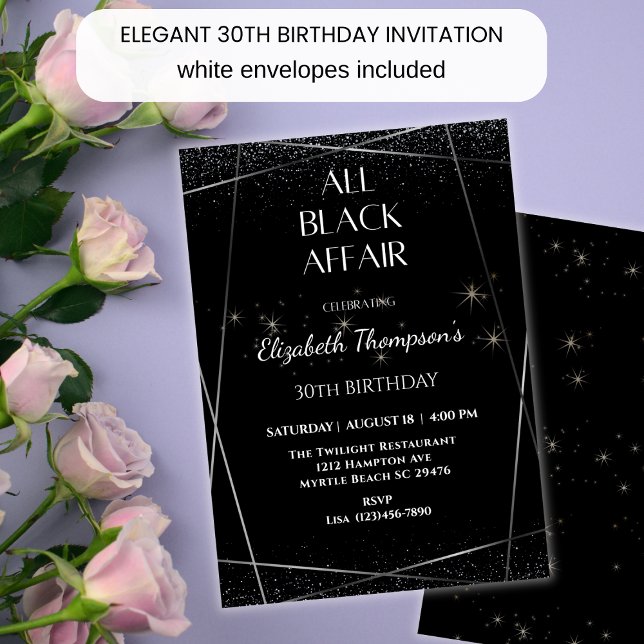 Elegant All Black Affair 30th Birthday Celebration Invitation (Creator Uploaded)