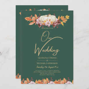 ELEGANT All-in-1 Fall Pumpkin Green Gold Wedding Invitation