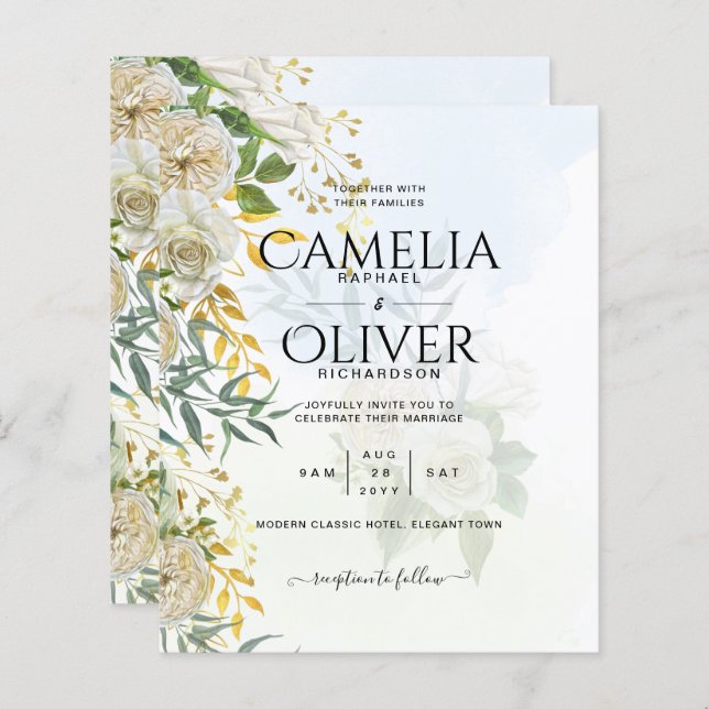 Elegant All-in-1 White Roses Botanical Wedding (Front/Back)