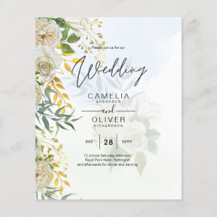 Elegant All-in-1 White Roses Botanical Wedding Flyer