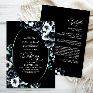 Elegant All in One Black and White Floral Wedding Invitation