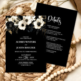 Elegant All in One Black and White Floral Wedding Invitation
