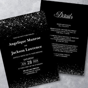 Elegant All In One Black Glitter Wedding Invitation