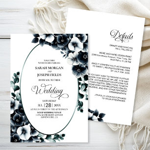 Elegant All in One Black White Floral Wedding Invitation
