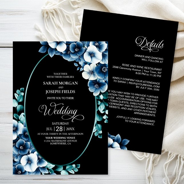 Elegant All in One Blue Floral Wedding Invitation (Creator Uploaded)