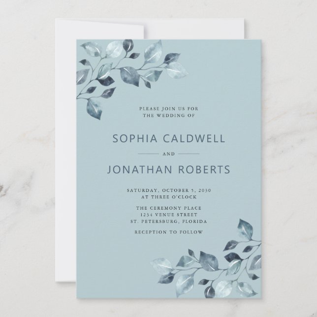 Elegant All in One Dusty Blue Eucalyptus Wedding   Invitation (Front)